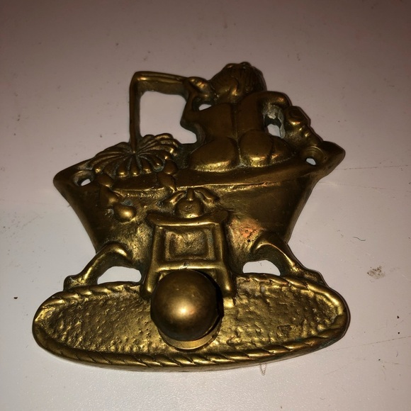 Vintage brass hook with boy fishing in a claw tub bath- 4” by 3” - preloved. - Picture 2 of 6